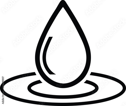 Simple black and white illustration of a water droplet and ripple effect