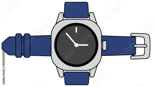 Stylish wristwatch illustration with blue strap
