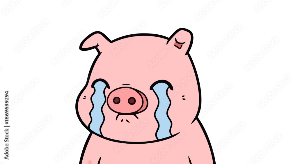 Naklejka premium Sad Pig Cartoon Character Crying