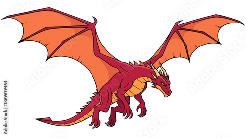 Red Dragon Flying Cartoon Illustration