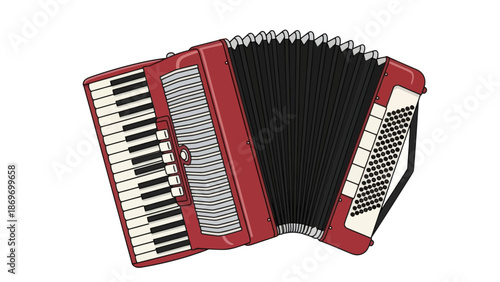 Red Accordion Musical Instrument Illustration