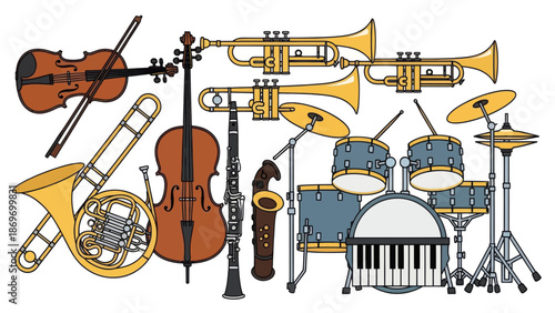 Orchestra musical instruments collection design