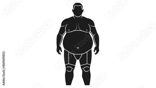 Obese man silhouette, overweight male figure