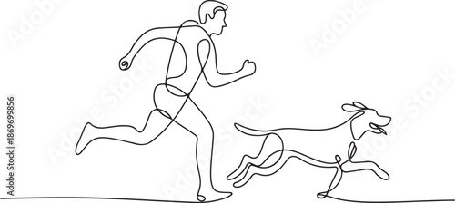 Man running with dog continuous line drawing vector illustration.one line  vector illustration  with out background