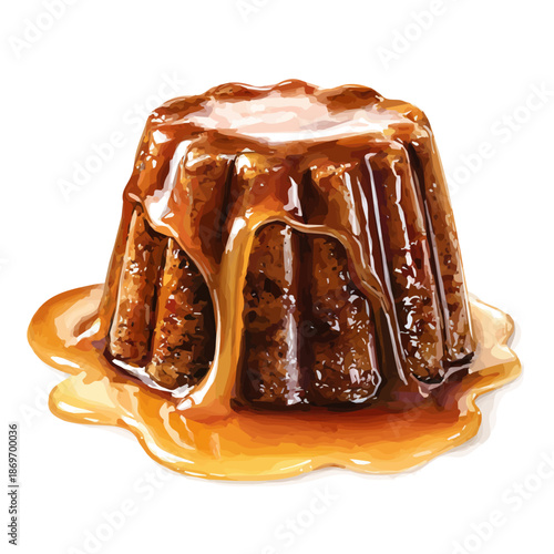 Sticky Toffee Pudding in watercolor style, vector illustration, isolated on white background.