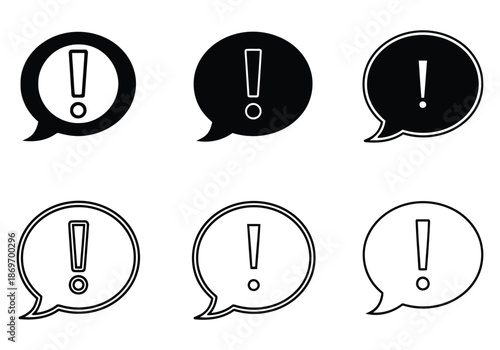 Set of exclamation mark icons in speech bubbles