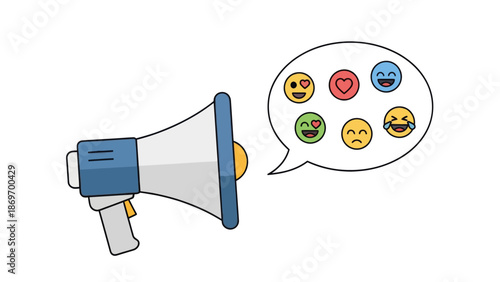 Megaphone with emojis, social media marketing concept