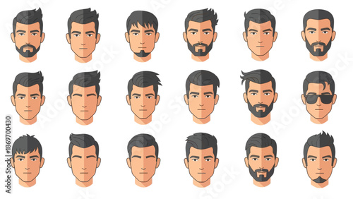 Men's Faces with Different Hairstyles and Beards