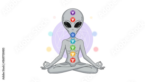 Meditating Alien with Chakras in Lotus Position