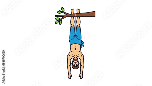 Man Hanging Upside Down From Tree Branch