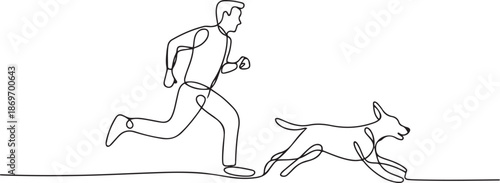 Man running with dog continuous line drawing vector illustration.one line  vector illustration  with out background