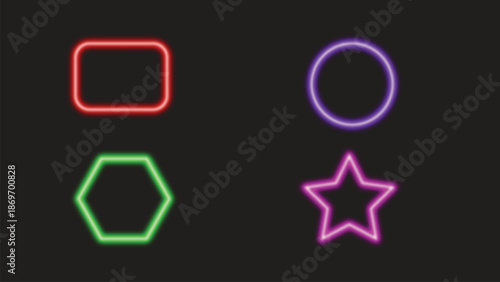 Neon Geometric Shapes Glowing on Dark Background
