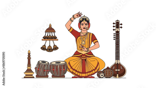 Indian classical dance and music illustration