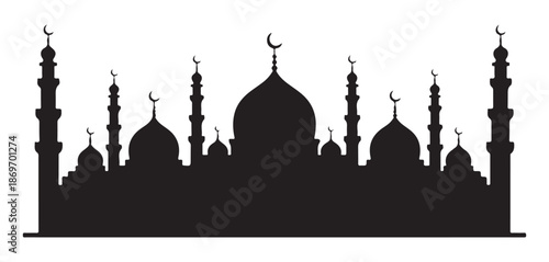 Islamic religious icons set featuring ramadan lantern mosque quran and praying hands silhouettes art