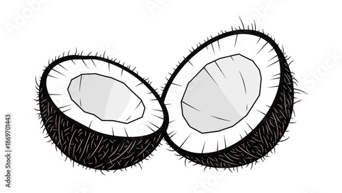 Halved Coconut Illustration on White Background
