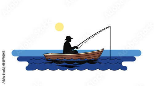 Fisherman in Boat Silhouette Illustration