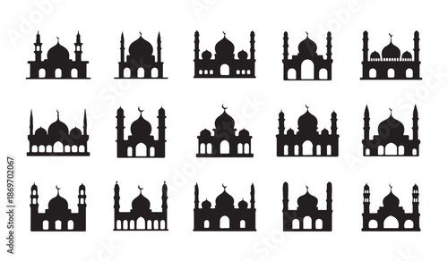 Islamic building silhouettes collection for ramadan greeting cards and middle eastern theme branding