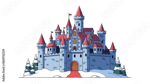 Fantasy Castle in Winter Landscape Illustration