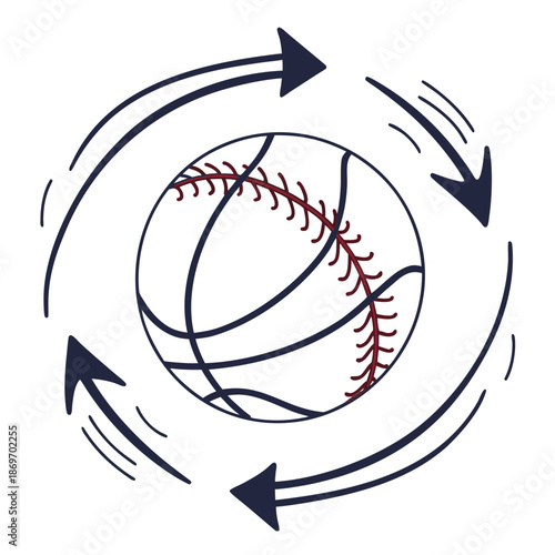 Baseball with rotating arrows white background sports