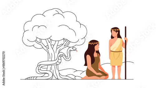 Eve, Adam and the snake in the Garden of Eden