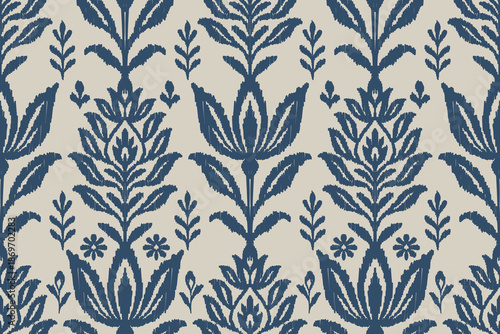 Ikat floral paisley embroidery seamless pattern on background. Ikat ethnic flower oriental pattern traditional. Aztec style abstract vector illustration. design for ikat floral fashion fabric,clothing