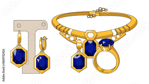 Elegant Sapphire Jewelry Set Illustration