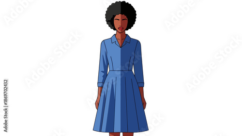 Elegant Woman in Blue Dress Illustration