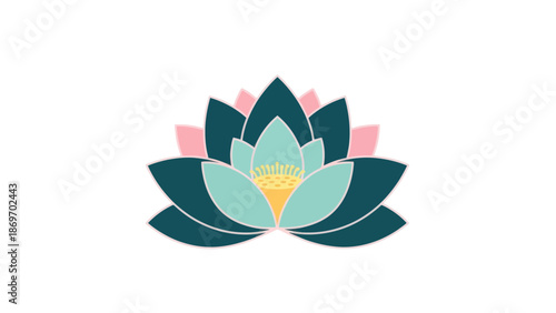 Elegant Lotus Flower Illustration in Teal and Pink
