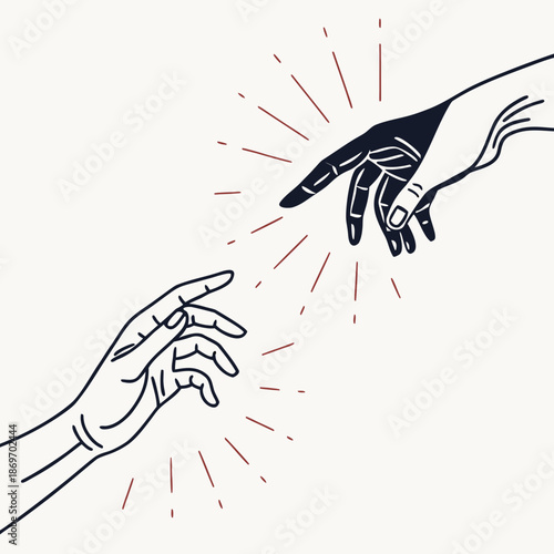 Two hands reaching toward different light spots abstract 1