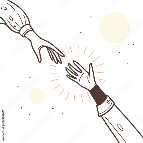 Two hands reaching toward different light spots abstract