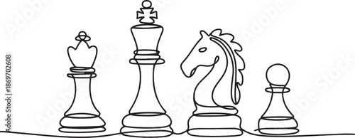 Continuous one line drawing of chess pieces.one line  vector illustration  with out background