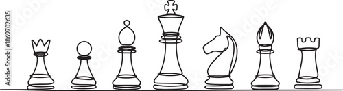 Continuous one line drawing of chess pieces.one line  vector illustration  with out background