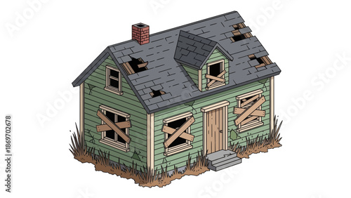 Dilapidated House Cartoon Illustration