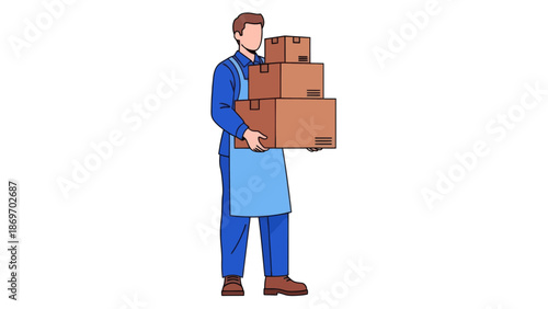 Delivery man carrying stacked cardboard boxes