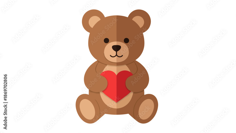 Obraz premium Cute Teddy Bear Holding Red Heart Illustration
