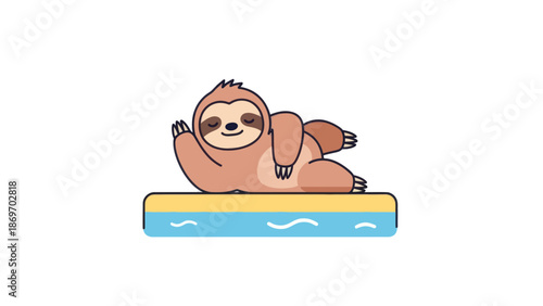Cute sloth relaxing on inflatable mattress