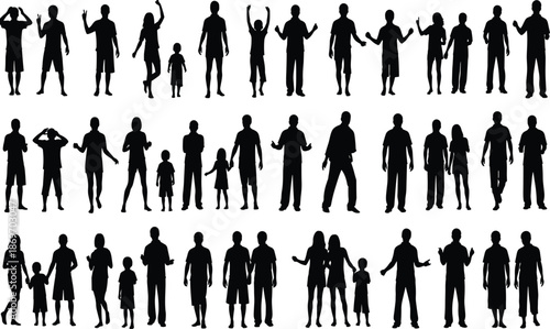 Large Collection of Diverse People Silhouettes Including Families Children and Groups Standing Walking Dancing and Celebrating in Various Active Poses
