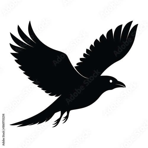 A striking black silhouette of a single bird in mid flight a graceful avian form