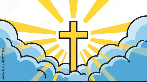 Cross in Sky with Clouds and Divine Light