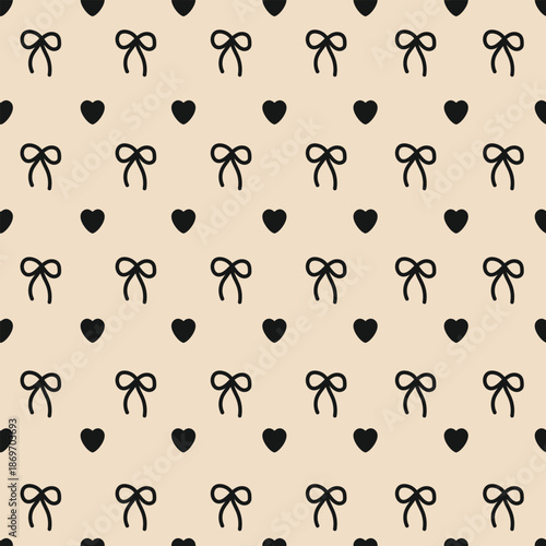 Coquette Aesthetic Seamless Vector Pattern with Tiny Hearts and Ribbons