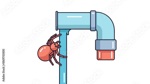 Cartoon Spider on Leaky Pipe Illustration