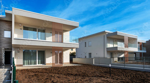 Modern residential buildings featuring contemporary architectural design