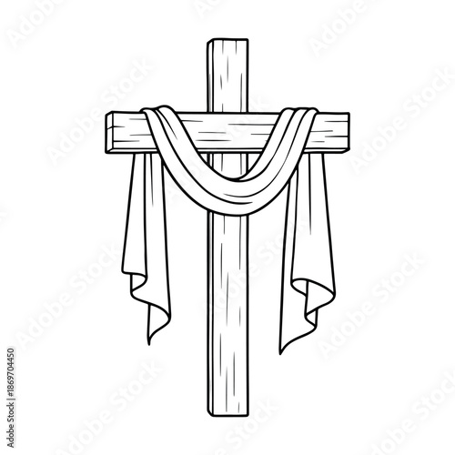 Wooden cross with white fabric