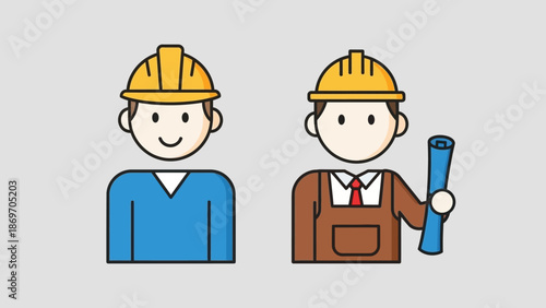 Professional Male Construction Workers and Architects Avatars Representing Skilled Building Industry Engineers and Planners for Design and Development Projects