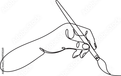 continuous single line drawing of hand holding paintbrush.one line  vector illustration  with out background