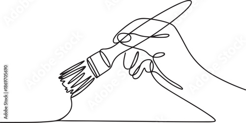 continuous single line drawing of hand holding paintbrush.one line  vector illustration  with out background