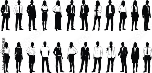 Business and casual silhouettes, formal vs relaxed clothing, people attire comparison, fashion icon set, workplace dress vector illustration