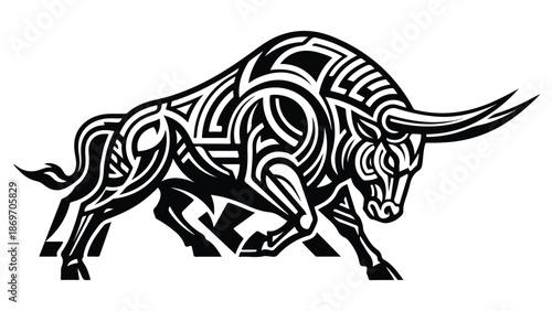 Intricate bull illustration A powerful detailed black and white design.