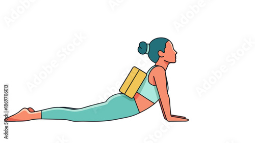 Yoga pose with block, woman stretching back