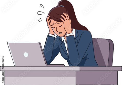 Work Stress Concept Cartoon Illustration, Business Problem Office Worker Character